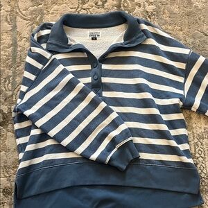 American Eagle Blue and White Striped Henley